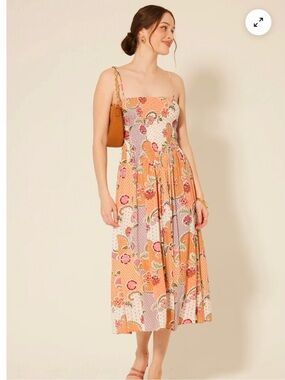 Patrons of Peace Peach Floral Midi Dress